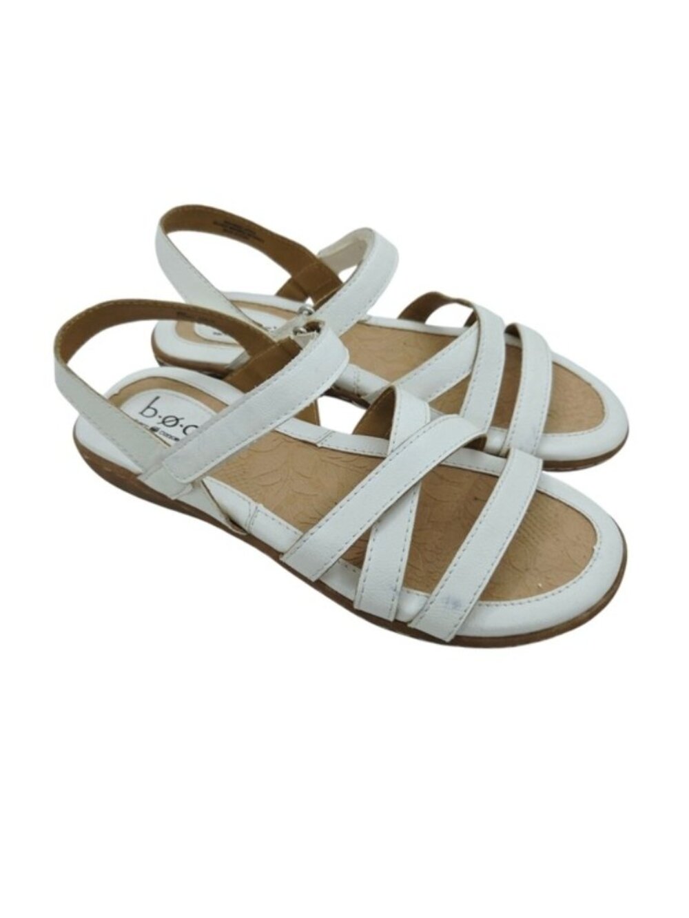 BOC Born Concept White Strappy Faux Leather Ankle Strap Sandals Women's Size 6
